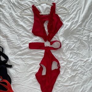 Red Cut-Out One-Piece Swimsuit